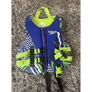 SPEEDO Life Jacket Swim Boat Size Child (30-50 lbs) Blue / Green EUC